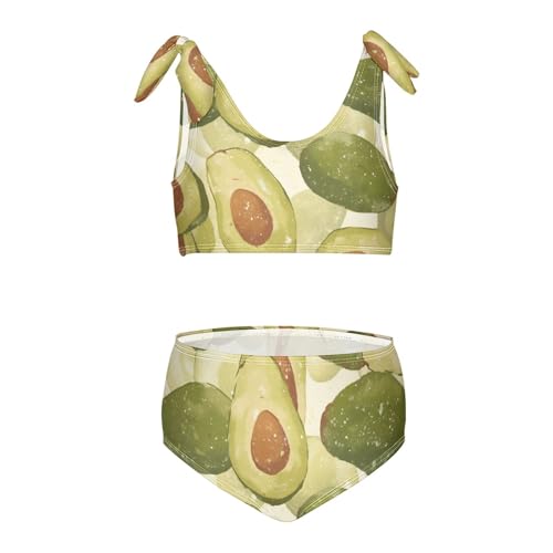 KLL Avocado Green Girl Two Piece Bikini Sets Scoop Neck Swimsuits Swimming Suits Adjustable Strap