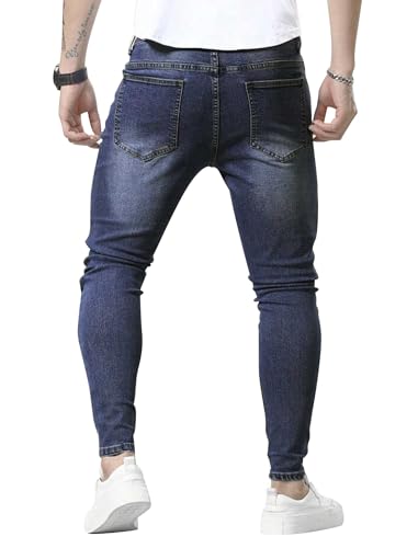 HUNGSON Skinny Jeans for Men Stretch Slim Fit Ripped Distressed(BBlue,40)3
