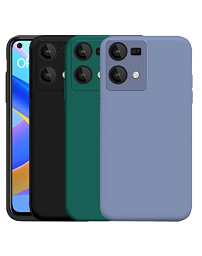 Funda para OPPO Reno7 / Reno 7 4G, 3 x Funda Suave de Mate Silicona TPU Gel Carcasa con Protección para Cámara (Negro + Verde Oscuro + Azul Claro)