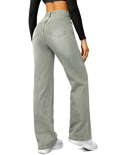 Image of FUNUCA Straight Leg Jeans for Women,High Waisted Wide Leg Loose Microelastic Boyfriend Denim Pants