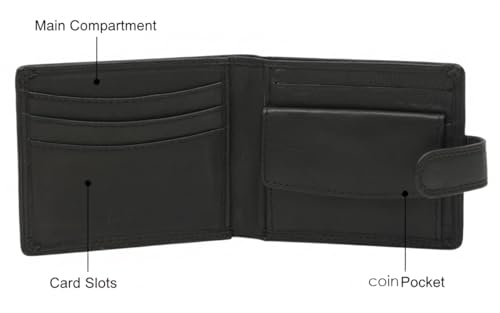 Image of Calfnero Men's Genuine Leather Bifold Wallet-Multiple Card Slots ID Window with Coin Pocket- Leather Wallet(Black)