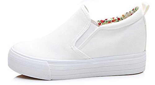 Hidden Wedge Sneakers for Women Slip on, Fashion High Heel Low Top Canvas Shoes Casual Platform Loafers2