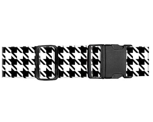 Image of Luggage Straps for Suitcases, Adjustable Travel Belt, Durable Wide Luggage Strap, Cute Suitcase Strap Identifiers with Buckle, Bag Straps for Luggage, Black White Houndstooth