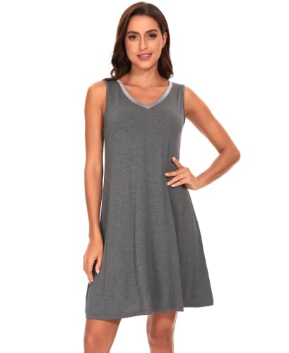 Image of GYS Cooling Bamboo Viscose Nightgowns for Women, Lightweight Sleeveless V Neck Sleep Shirt for Hot Sleepers, Soft Night dress