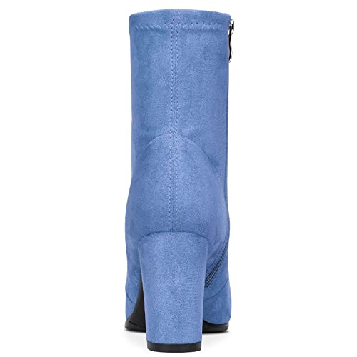 Aachcol Women Mid Calf Boots Pointed Toe High Chunky Block Heel Suede Zipper 3 Inch4