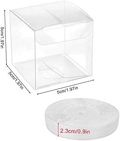 CORSEHILD 100 Pcs Clear Favor Boxes 5x5x5cm Transparent Cake Gift Boxes with White Silk Ribbon Favors Gift Boxes Gift Boxes Plastic Packing Box Candy Cube Boxes for Christmas Wedding Party