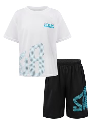 CHICTRY Completo Sportivo Bambini Ragazzi Due Pezzi Maglietta a Manica Corta T-Shirt Sportivo + Pantaloncini Sportivi Tuta Sportiva Jogging Calcio Ciclismo C Bianco 5-6 Anni