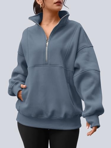 Image of AUTOMET Women's Quarter Zip Oversized Sweatshirt Fleece Mock Neck Pullover