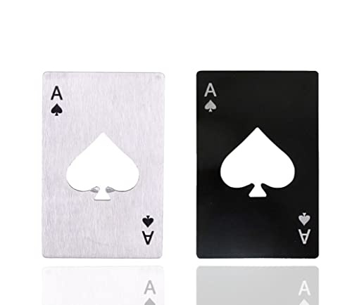 Gadgetime USA 2 piece set black and Silver Poker Card Beer Bottle Opener Poker Card Cap Opener For Beer Soda Bottles