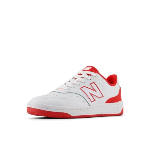 New Balance Tenis unisex con cordones Bb80 V1 para niños, blanco/rojo (White/True Red), 6 Big Kid