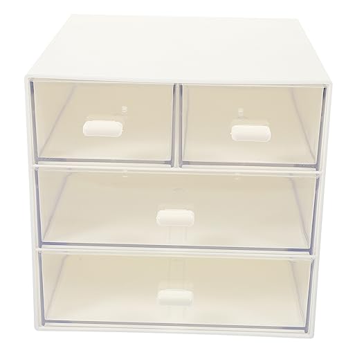 FOYTOKI 多目的引き出し収納ボックス 4コンパートメント ホワイト デスクトップオーガナイザー オフィス文具ボックス 防塵 使いやすい