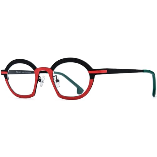 Image of FONEX Colorful Pure Titanium Glasses Frame Women Retro Round Eyeglasses