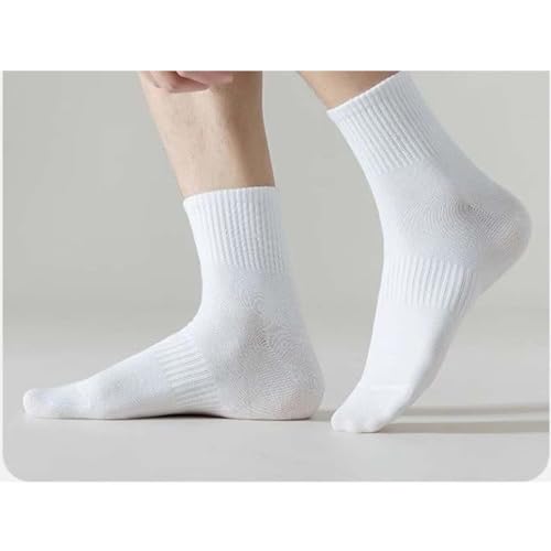 Men Cushion Crew Socks, 5 Pairs Cotton Casual Socks Mid Calf Sock Tube Stretch Ribbed Cuff Sock for Sport Work PWZ173