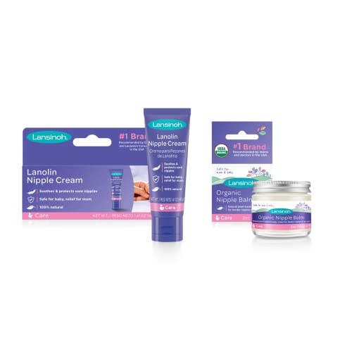 Image of Lansinoh Lanolin Nipple Cream (1.41 Ounces) and Organic Nipple Balm (2 Ounces), Breastfeeding Essentials, 1 Count Each