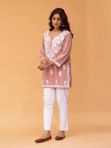 Image of Sidhidata Women Rayon Regular Stylish Kurti with 3 /4 Sleeves & Beautiful Neck Embroidery Ideal for Casual Office Wear & Everyday Comfort (Kurti Angell)