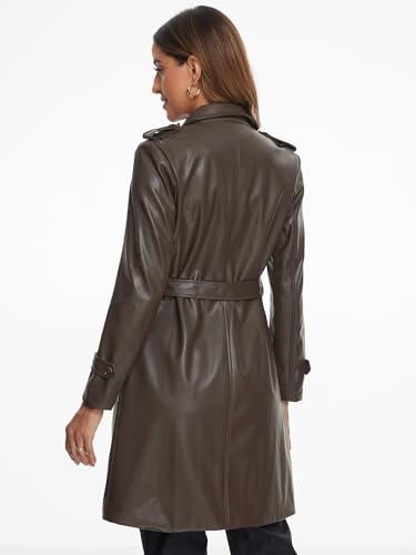 Allegra K Faux Leather Long Jacket for Women's Lapel Slim Fit Long Sleeve Zip Coat3