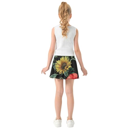 Joisal Tennis Skirts Toddler Embroidered Skulls Sunflowers Girls Skorts Athletic Shorts Outfit Pleated 4t4