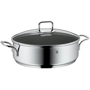 WMF Schmorpfanne 28 cm hoher Rand, Bräter Induktion, Schmortopf mit Deckel 5, l, Pfanne Induktion, Cromargan Edelstahl beschichtet, backofengeeignet, antihaftbeschichtet, hoher Rand