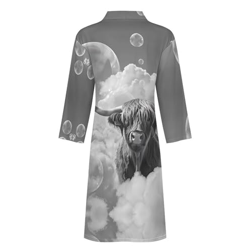 Highland Cow Bubbles Black White Funny Men's Robe Novelty Soft Lightweight Bathrobe Long-sleeve Spa Robes 5