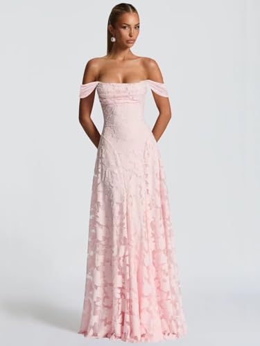 TORYEMY Floral Bridesmaid Dresses for Women Long Off The Shoulder A Line Cowl Neck Formal Wedding Guest Dress2