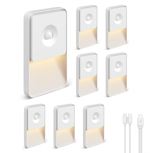 GOODEA Nachtlicht mit Bewegungsmelder, USB C Aufladbar Bewegungsmelder Licht bis zu 70 Tage - Dimmbar Magnetische Akku Lampe Ohne Steckdose für Flur Treppe Schlafzimmer Bad - Warmes Licht