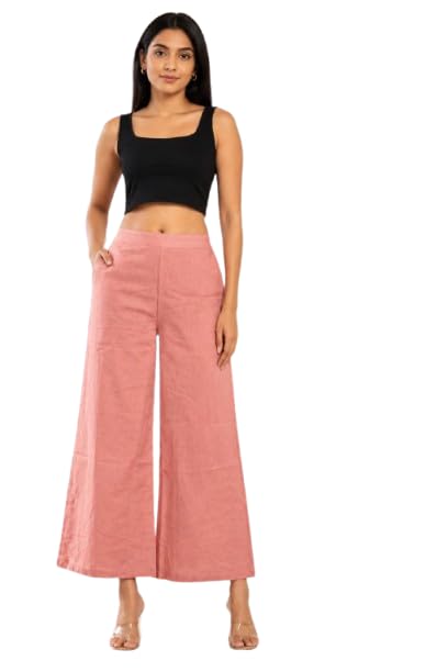 Image of Women Airy Linen Wide Leg Pants | High Waist Casual Summer Trousers | Lightweight Breathable Palazzo Pants BPWLCB01 PRT