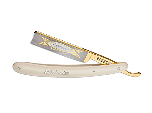 Boker Manufaktur Solingen Edelweiss 5/8 Special Edition Straight Razor - 5/8 24K Adorned Carbon Steel Blade, Elforyn Handle Boker Manufaktur Solingen Edelweiss 5/8" Special Edition Straight Razor - 5/8" 24K Adorned Carbon Steel Blade, Elforyn Handle