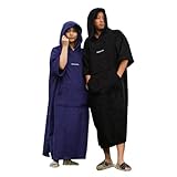 [SAUNA NOVA 瞑想 サウナ ポンチョ] コットン100% ロング 大きめ オーガニックコットン タオル生地 サーフポンチョ 着替え メンズ レディース 快適 保温 吸水 シンプル 洗える ポケット付き フード (ネイビー)