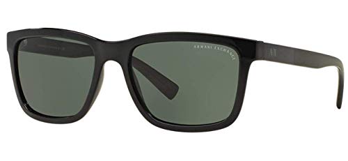 A|X ARMANI EXCHANGE Mens AX4045S Rectangular Sunglasses, Shiny Black/Green, 56 mm