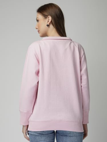 Image of Women's Boyfriend /Loose Fit Full Sleeve Drop Shoulder Loopknit V-Neck Neck Sweatshirt Oversized Cotton Winter T-Shirt for Women Korean Style Casual | Trendy Baggy Fit for Girls
