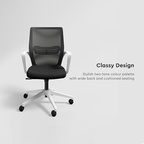Image of Interio by Godrej Vurv Chair Mesh Back Ergonomic Work from Home /Revolving Study Chair, 1 Year Warranty, Height Adjustable | Heavy Duty Polypropylene Base | DIY Installation (Black, Set of 2)
