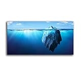 Framed Canvas Wall Art Iceberg Underwater Danger Global Warming Concept 3d Rendering Photo Print Poster Large Size Stretched & Framed Artwork Home Decor for Living Room Ready to Hang 20'x40'