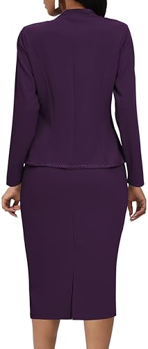 Chic Women's Purple Business Suit Set with Peplum Blazer and Pencil Skirt - Image 2