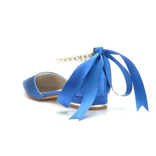 Women's Pointed Toe Pumps Pearl Satin Wedding Shoes for Bride Flats Ankle Strap Bridal Shoes Formal Prom Party Dress Pumps Sandals2