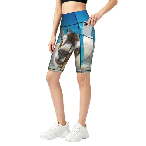 Short de yoga anti glissement imprimé chèvre bleue pour courir sans gêne