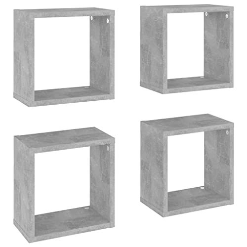 JHQHSM Mensole Parete a Cubo 4 pz Cubo rettangolare da parete Scaffale espositivo Pareti Decorative Grigio Cemento 26x15x26 cm