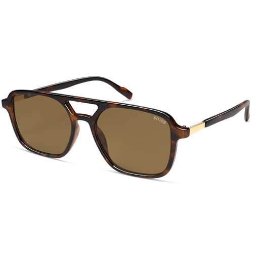 SOJOS Retro Aviator Sunglasses for Women Men,Trendy Rectangle Womens Mens Shades Sun Glasses SJ2202 Coffee Tortoise Frame Coffee Lens