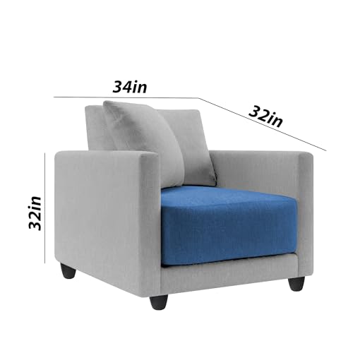 Image of Casaliving Dominic 1 Seater Sofa Set for Living Room (Blue Grey Fabric) Premium Fabric Sofa