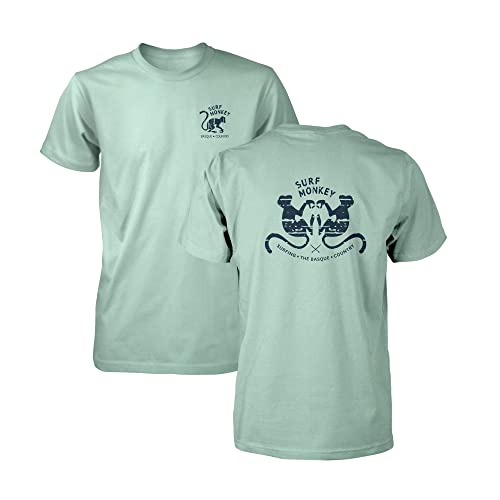 Monkey® Kortärmad Surf T-shirt - Design 2 Monkeys, Mint, XL
