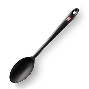 DI ORO Cooking Spoon – Solid Silicone Spoon 600°F High Heat Nonstick Cookware Safe – Kitchen Spoon for Cooking & Baking – Large Serving Spoon Utensil for Mixing & Stirring – Dishwasher Safe (Black)