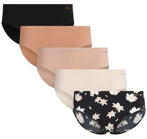 Vince Camuto Women's No Show Seamless Hipster Panty Multi-Pack Underwear, Size Small, Black Floral/Ballet/Tan/Chai/Black
