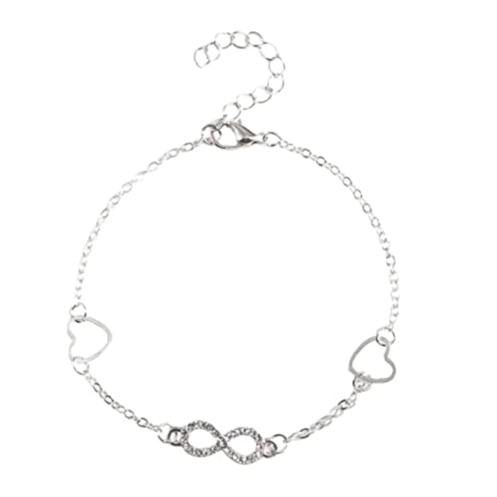 Women's Vintage Double Heart Hollow Anklet, Silver