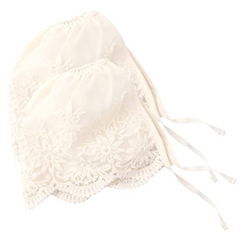 2Pcs Girl Bonnet Lace Sun Hat Lightweight Princess Summer Cap for Newborns for Baptism and Outdoor Wear Ages Months Beige