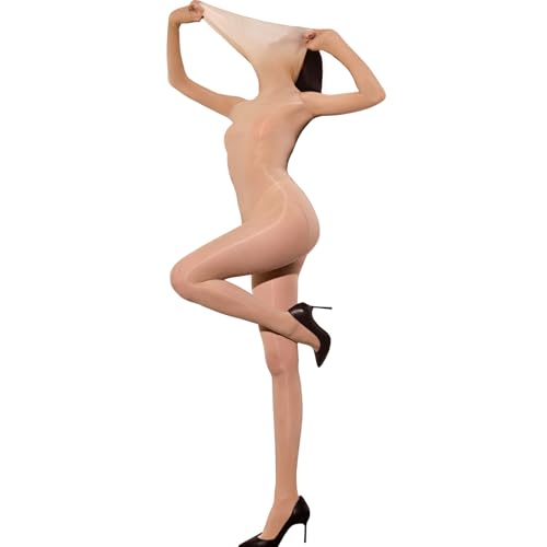 RUIBAVYA Bodystockings für Damen GläNzend Bodysuit Women GanzköRper Strumpfhosen Sexy Hoher Kragen Nylon Catsuit