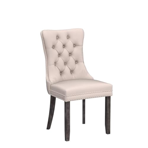 Image of Velvet Dining Chairs, Tufted Kitchen & Dining Room Chairs, Beige, Set of 2