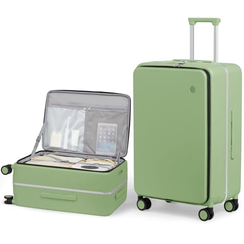 Image of mixi 26 Inch Large Checked Luggage PC Hard Shell Suitcase Top Opening Aluminum Frame Travel Suitcases with Wheels, Avocado Green