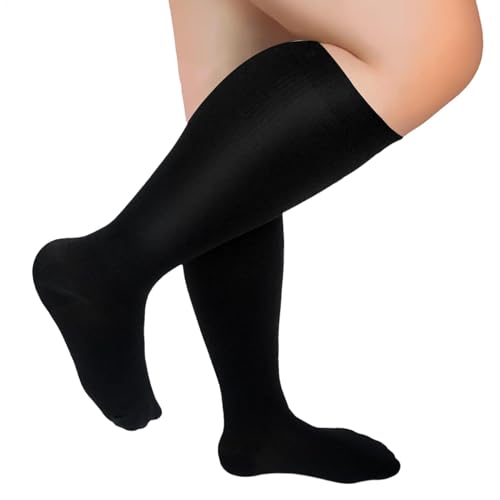 Calcetines de compresión de talla grande, medias atléticas, calcetines de compresión de talla grande, calcetines de compresión extra anchos hasta la rodilla para fitness, Negro, XXL