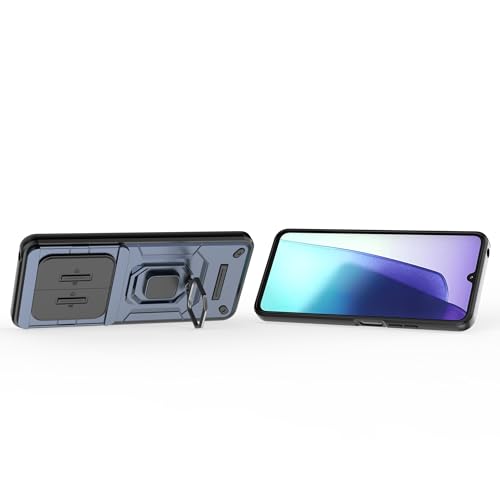 Image of Thermoplastic Polyurethane Camshield Pro Case With Slide Camera Protection And Ring Stand Bumper Back Case Cover For Redmi 14C / Redmi A4 / Poco C75 (Blue)