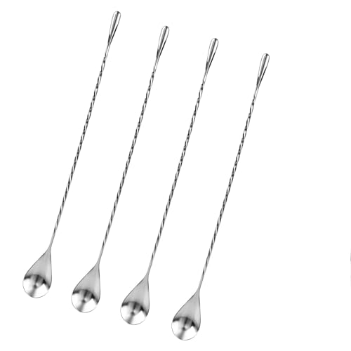 4 Pièces Cuillères à Cocktail en Acier Inoxydable,Touillette Cocktail,Manche Long et Design en Spirale,Cuillères à Mélanger Professionnelles pour Café...