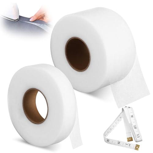 Ixydor 2 Rollen Saumband zum Aufbügeln, Gardinenband Nahtband Saumband Zum Aufbügeln Waschfest Selbstklebend, 20 mm x 50 m und 50 mm x 50 m saumband Selbstklebend mit Maßband, Stoffklebeband